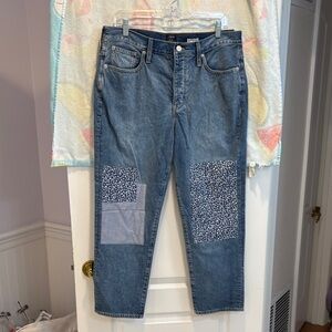 NWT J. Crew Factory Blue Patchwork Women Jeans Dlim Boyfriend Fit